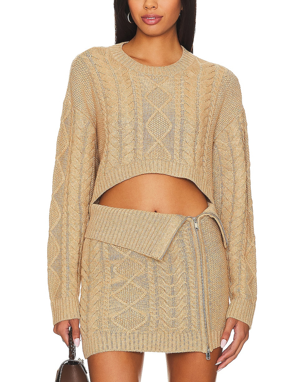 Camila Coelho Cable Knit Beige Carmen Sweater Size S